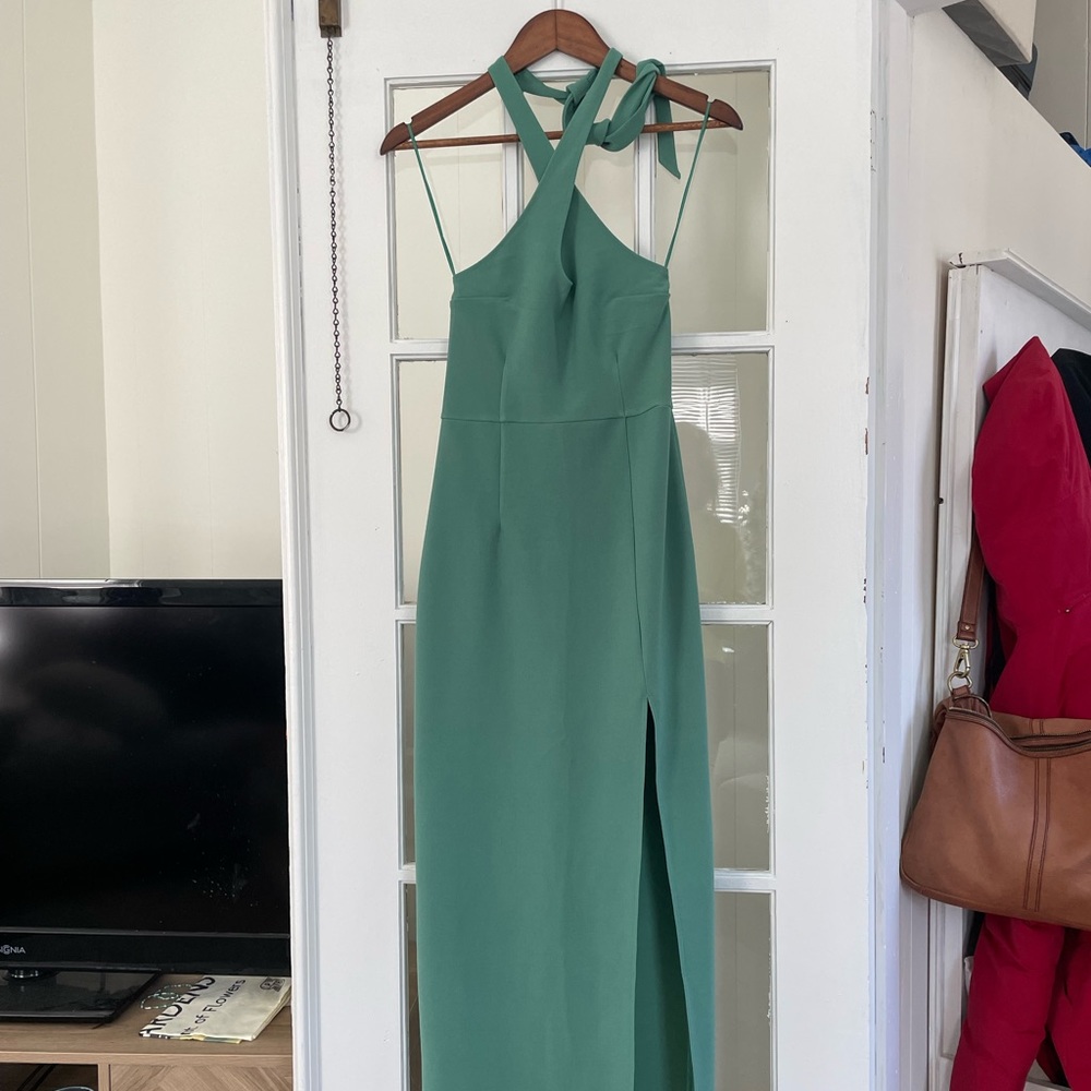 Abercrombie & Fitch Keyhole Halter Maxi Dress in Green